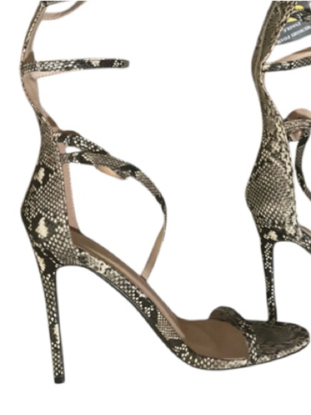 New Snake-Print Lace-Up High Heel Sandals - Beige/Black